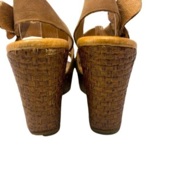 Maya | Tan Leather Mid Wedge Heel Ankle Strap Sandals Shoes Size 9 - Picture 4 of 10